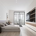 Modern Apartment Interior Design With Bedroom TV Wall Ambient Lighting And Open Layout