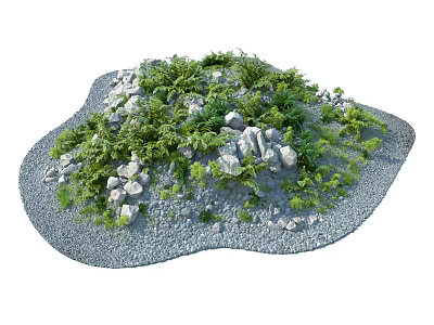 Decorative Garden Ornament With Lush Green Plants Natural Stones And Gravel Base 3d model