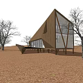 Modern Detached Villa With Slanting Wooden Roof And Stilted Base In Natural Woods