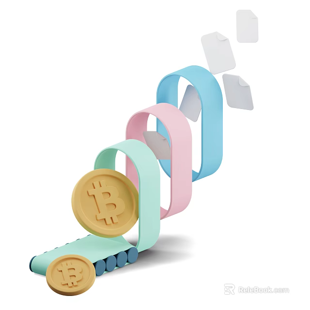 Pastel Colored Bitcoin Themed Decorative Ornament Set With Floating Envelopes 3d model 