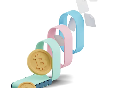 Pastel Colored Bitcoin Themed Decorative Ornament Set With Floating Envelopes 3d model