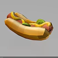 Low Poly 3D Hot Dog Model With Mustard Ketchup And Pickles