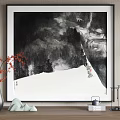 Serene Traditional Chinese Ink Landscape Painting with Snowy Mountains and Pine Trees