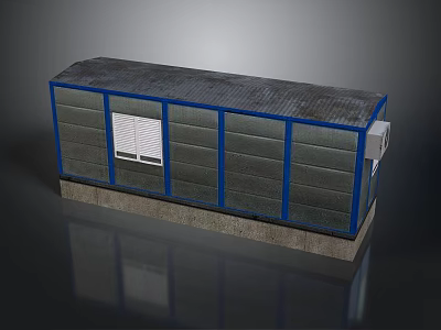Modular Building Structure With Blue Frame Gray Metal Roof And Side Windows 3d model
