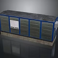 Modular Building Structure With Blue Frame Gray Metal Roof And Side Windows