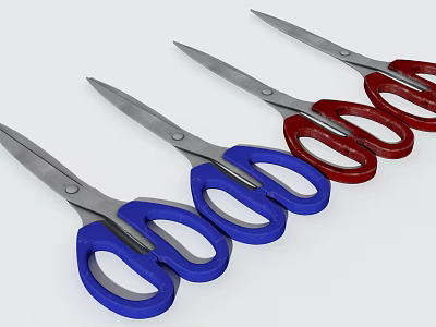 Household Scissors Set With Blue Red Handles And Stainless Steel Blades 3d model