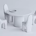 Minimalist White Round Dining Table Set With Ribbed Base And Four Chairs 3d model