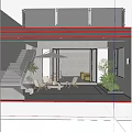 Modern Villa Balcony With Patio Umbrella Wooden Chairs Coffee Table And Green Plants