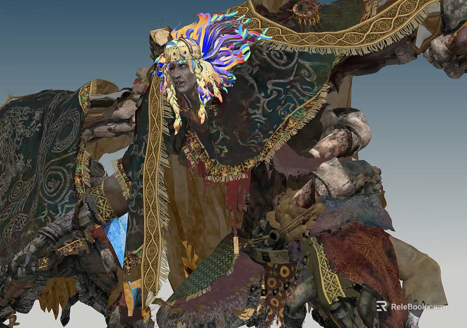 Game Movie Character With Intricate Armor Colorful Feathered Headdress And Ornate Decorative Details 3d model 