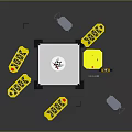 3D Model Household Table With Black Frame White Surface And Yellow Brand Logos