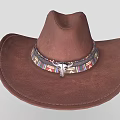 Brown Leather Cowboy Hat With Decorative Colorful Pattern Band And Metal Buckle