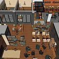 Cozy Cafe Interior Design With Comfortable Seating Green Plants And Wooden Shelves