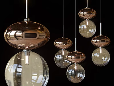 Modern Metallic And Glass Pendant Lights With Spherical And Oval Shapes Hanging 3d model