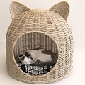 Wicker Cat Bed With Cat Ear Design For Pet Resting Comfortably