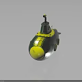 Vintage Green And Yellow Submarine Water Vehicle With Round Windows And Retro Design 3d model