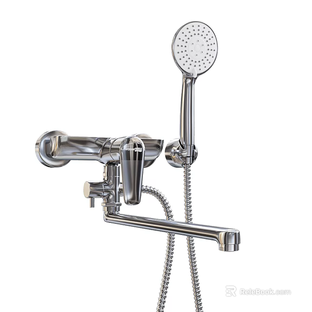Wall Mounted Chrome Shower System With Handheld Sprayer And Control Knob 3d model 