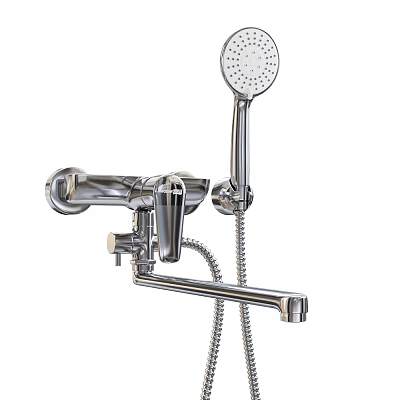 Wall Mounted Chrome Shower System With Handheld Sprayer And Control Knob 3d model