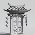 Chinese Style New Year Event Gateway With Traditional Roof Red Lanterns And Decorations