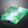Miniature Scenic Path with Bicycle Lush Green Plants and Yellow Flowers