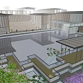 Modern Chinese Courtyard Garden With Pool Traditional Architecture Stone Paths And Greenery