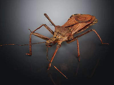 Close Up View Of Brown Insect With Long Legs And Detailed Exoskeleton On Dark Background 3d model