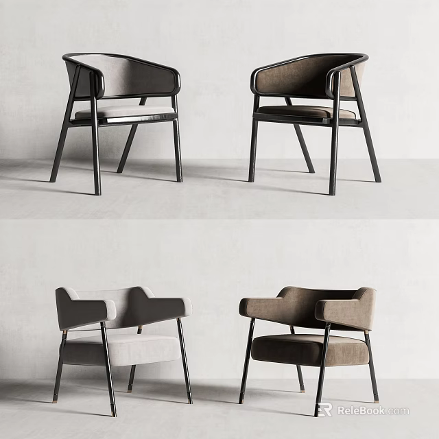 Modern Accent Chairs with Gray and Brown Upholstery Black Legs and Armrests 3d model 