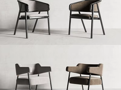 Modern Accent Chairs with Gray and Brown Upholstery Black Legs and Armrests 3d model