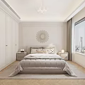 Elegant Modern Bedroom Interior Design With Bed Nightstands Decorative Mirror Large Window And City View