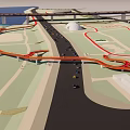 Modern Urban Bridge Design With Multi Lane Roads White Dome Building And Green Landscape