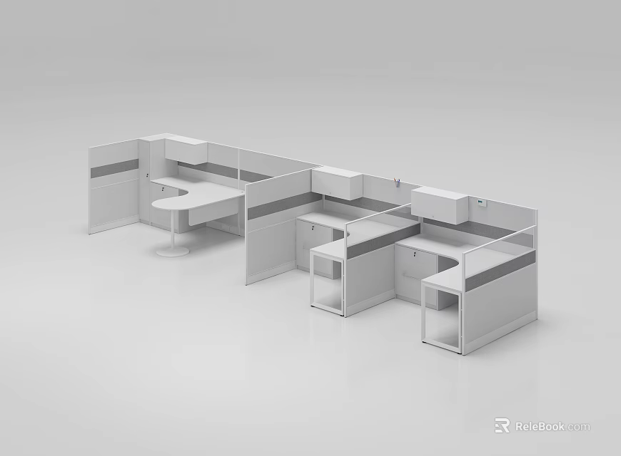 Modern Modular Office Desk Workstations With Partition Panels And Storage Drawers 3d model