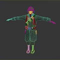 Man In Green Coat With Helmet And Backpack Arms Outstretched 3d model