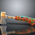 Traditional Decorative Axe With Sharp Metal Head And Colorful Patterned Handle