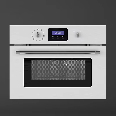 White Kitchen Oven With Digital Display Control Knobs And Glass Door 3d model