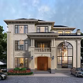 Elegant Single Family House With Stone Exterior Large Windows Wooden Front Door And Porch