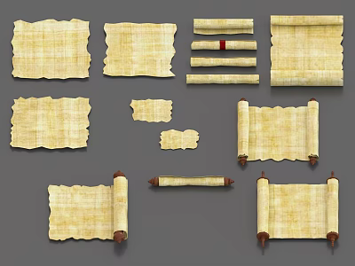 Vintage Parchment Scrolls And Unfolded Papers With Various Shapes Sizes For Ancient Documents 3d model