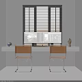 Modern Home Office Desk By Window With Computer Monitor Two Chairs And Decorative Items