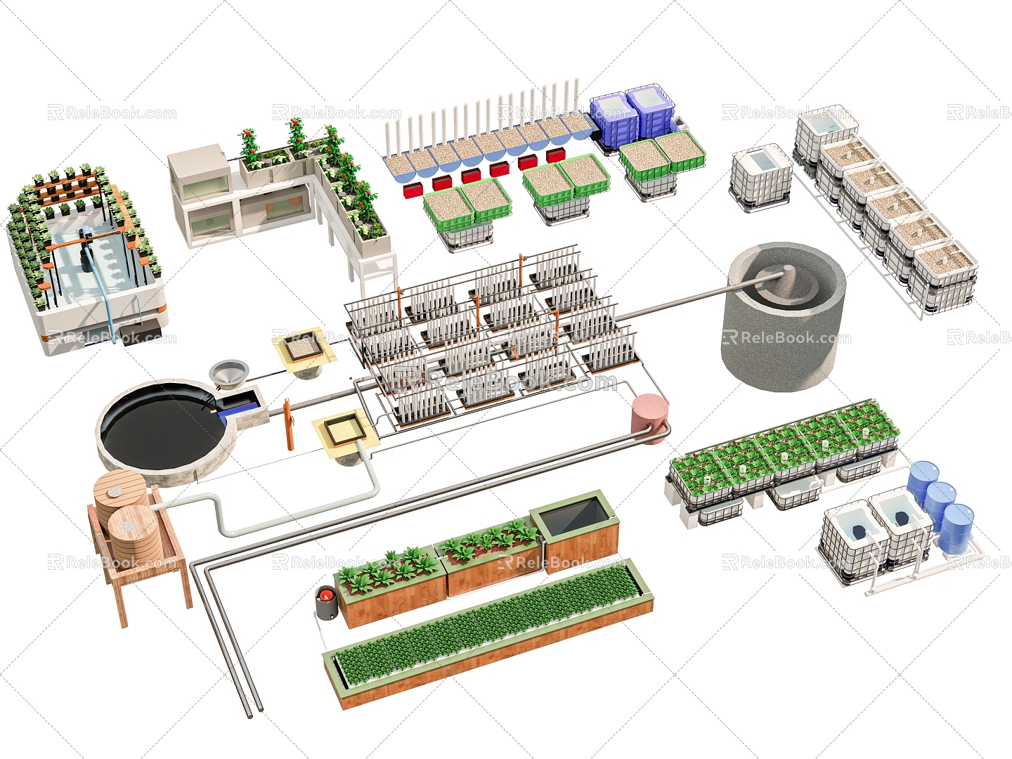 Aquatic farming system greenhouse farming irrigation equipment vegetable garden vegetable field farming cultivation equipment 3d model