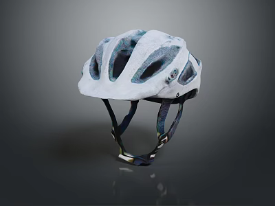 Military Tactical White Helmet With Blue Pattern Ventilation Holes And Adjustable Straps 3d model