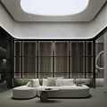 Modern Clubhouse Interior Design With Skylight White Sofa And Wooden Partition Green Plants