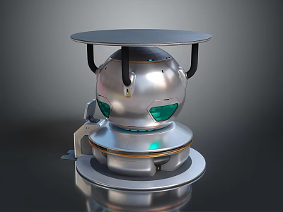 Silver Spherical Mechanical Device With Circular Top Platform Green Lights And Base 3d model