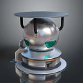 Silver Spherical Mechanical Device With Circular Top Platform Green Lights And Base 3d model