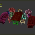 Vintage Red Leather Furniture Set With Sofa Armchairs Dining Table And Chairs