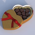 Heart Shaped Box With Gold Grid And Red Bow Containing Chocolate 3d model