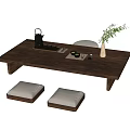 Tatami Tea Table and Chair Combination Tea Table Tea Set Cushion 3d model
