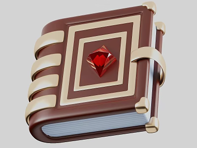Brown Decorative Book with Gold Trim and Red Gemstone in Center Design 3d model