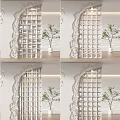 Modern Interior Room Divider With Geometric Lattice Design And Potted Green Plant