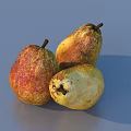 Ripe pears arranged in golden bowl and beside on blue background
