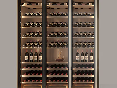 Elegant Modern Wine Cellar Interior With Glass Doors And Racks Storing Wine Bottles 3d model