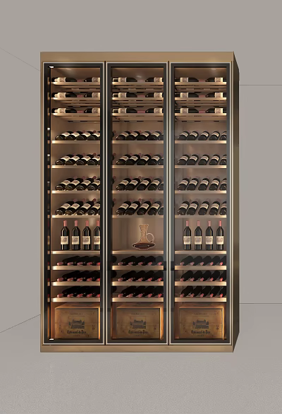 Elegant Modern Wine Cellar Interior With Glass Doors And Racks Storing Wine Bottles 3d model