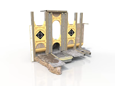 Yellow Decorative Architectural Structure With Circular Arch Black Diamond Decorations And Stone Base 3d model